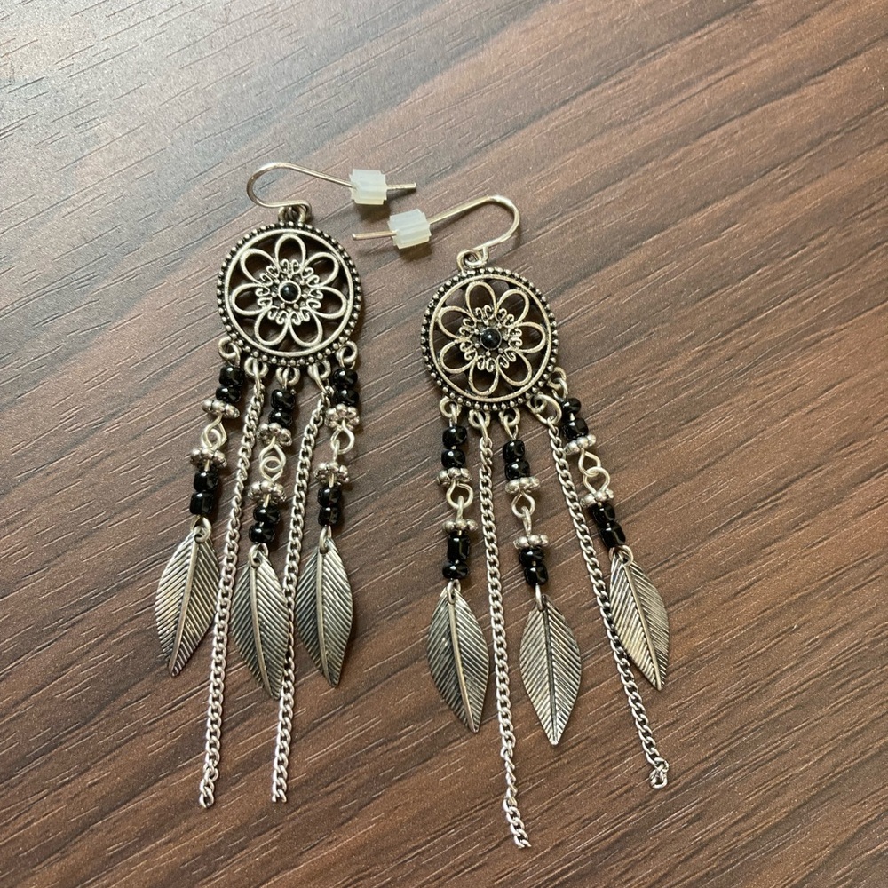 Black and silver vintage dream catcher earrings